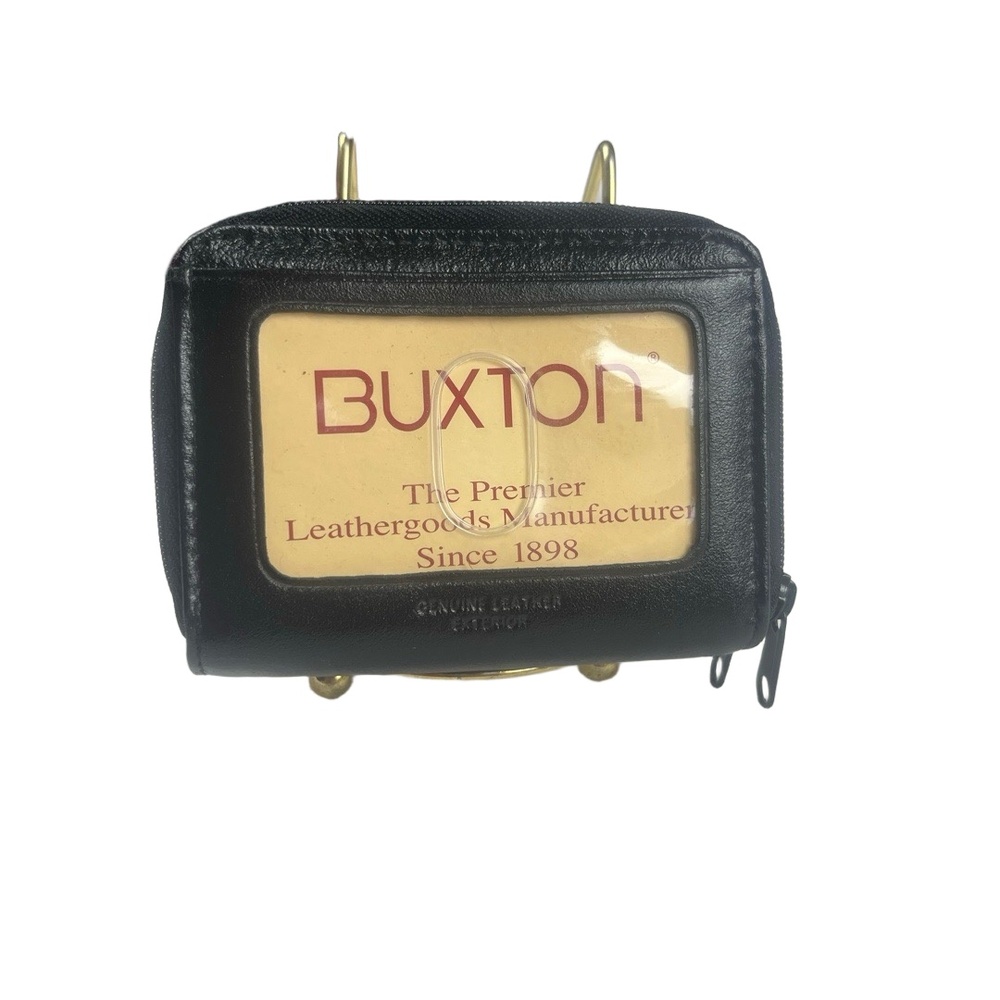 Buxton Wallet Ziparound Black Classic Genuine Leather w/Accordion Organizer - Picture 2 of 8